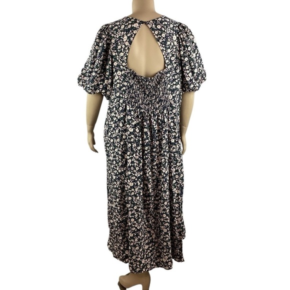 Old Navy Puff Sleeve Floral Maxi Dress Navy Pink Ditsy Print 4X - Picture 5 of 7